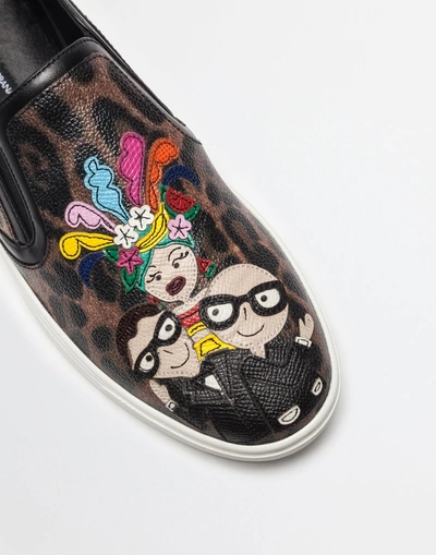 Shop Dolce & Gabbana Slip On Sneakers In Crespo Leo With Designers Patch In Leopard