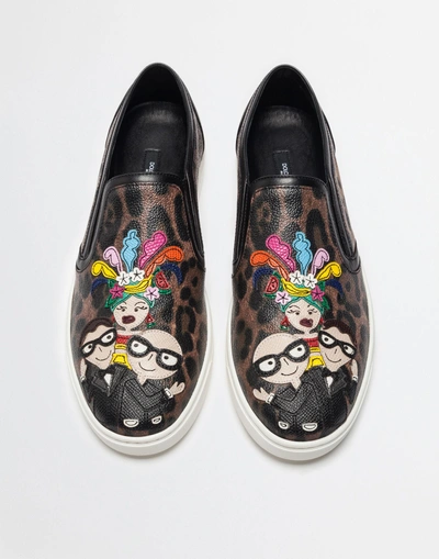 Shop Dolce & Gabbana Slip On Sneakers In Crespo Leo With Designers Patch In Leopard