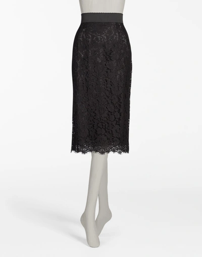 Shop Dolce & Gabbana Straight Skirt In Cord Lace In Black