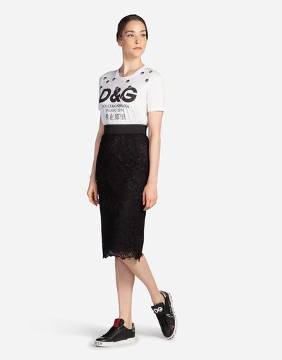 Shop Dolce & Gabbana Straight Skirt In Cord Lace In Black