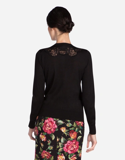 Shop Dolce & Gabbana Cardigan With Lace Inserts In Black