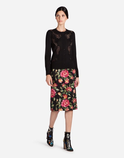Shop Dolce & Gabbana Cardigan With Lace Inserts In Black