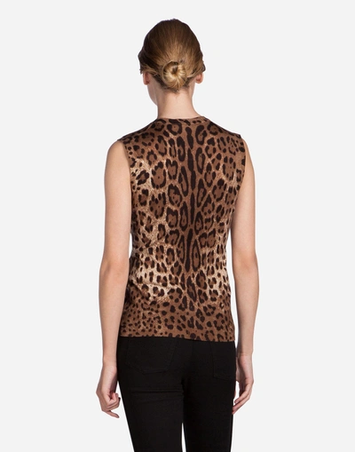 Shop Dolce & Gabbana Sleeveless Printed Cashmere Crew Neck In Leopard