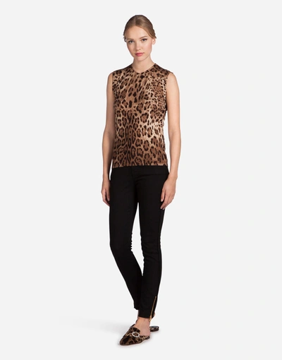 Shop Dolce & Gabbana Sleeveless Printed Cashmere Crew Neck In Leopard