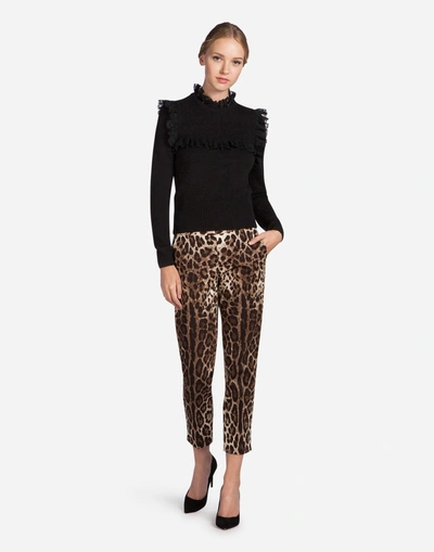 Shop Dolce & Gabbana Pants In Printed Cotton In Leopard