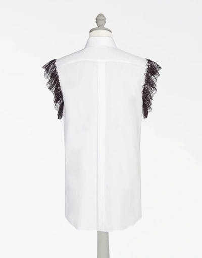 Shop Dolce & Gabbana Sleeveless Shirt In Cotton With Jewel Embroidery In White
