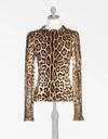 Dolce & Gabbana Leopard-print Sheer-sleeve Blouse, Brown/black Leopard In Leopard