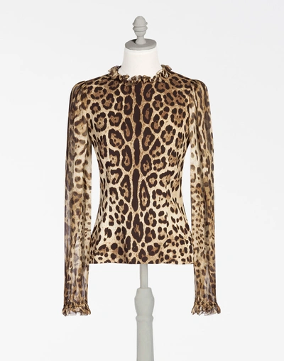 Shop Dolce & Gabbana Printed Cady Blouse In Leopard