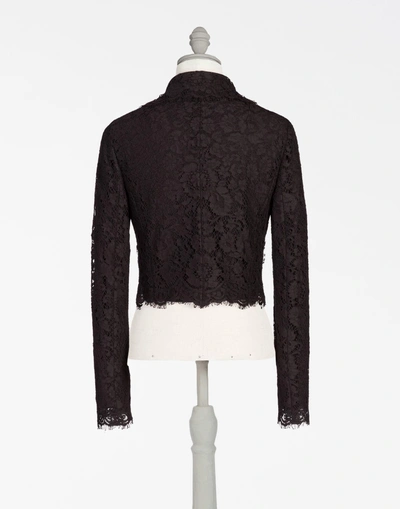 Shop Dolce & Gabbana Short Single Breasted Jacket In Lace In Black