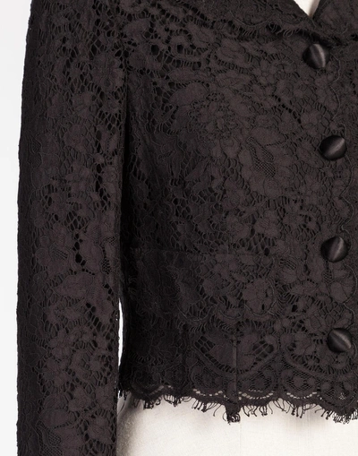 Shop Dolce & Gabbana Short Single Breasted Jacket In Lace In Black