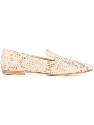 Shop Giuseppe Zanotti Design Snake Effect Micro-stud Loafers - Neutrals