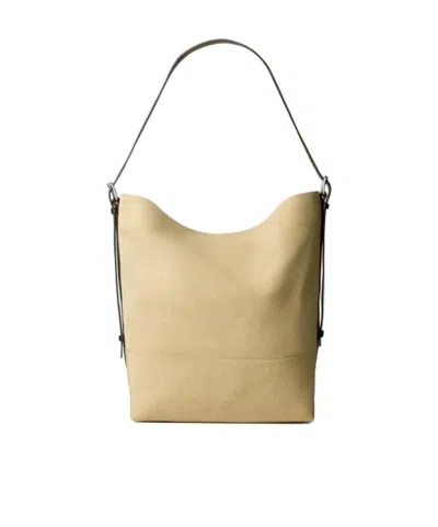 Lemaire Belted Tote Bag In Cotton Canvas In Green