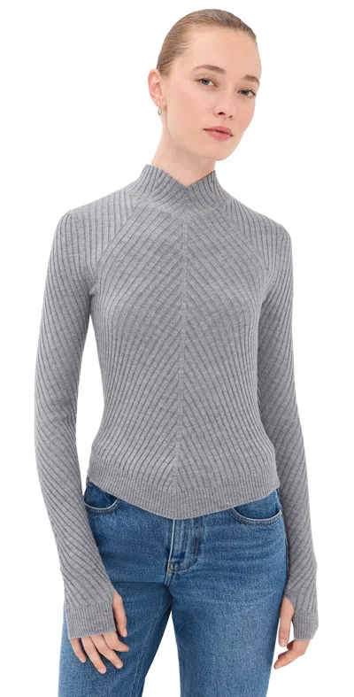 Victoria Beckham Fitted Ribbed Knit Sweater With Subtle V-neckline In Gray