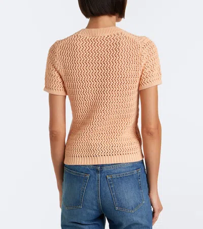 Chloé Chloe Logo-intarsia Open-knit Cotton T-shirt In Orange
