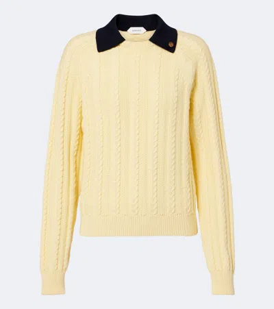 Versace Cable-knit Contrasting-collar Sweater In Yellow