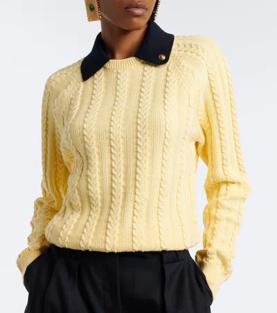 Versace Cable-knit Contrasting-collar Sweater In Yellow
