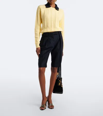 Versace Cable-knit Contrasting-collar Sweater In Yellow