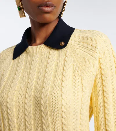 Versace Cable-knit Contrasting-collar Sweater In Yellow