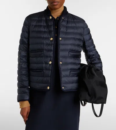 Moncler Circaete Braided Trim Short Down Jacket In Blue