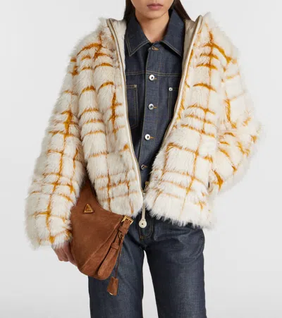 Moncler Check-patterned Faux-fur Jacket In White