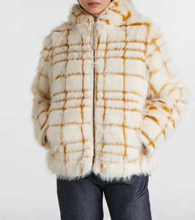 Moncler Check-patterned Faux-fur Jacket In White