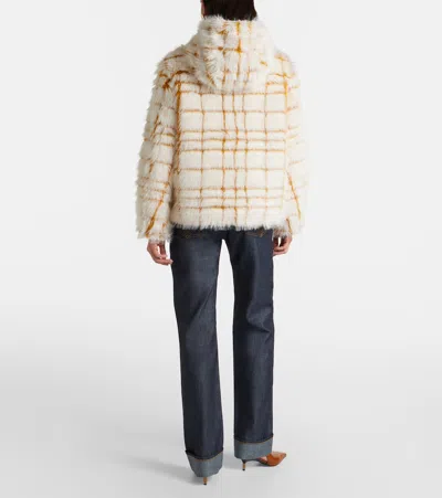 Moncler Check-patterned Faux-fur Jacket In White