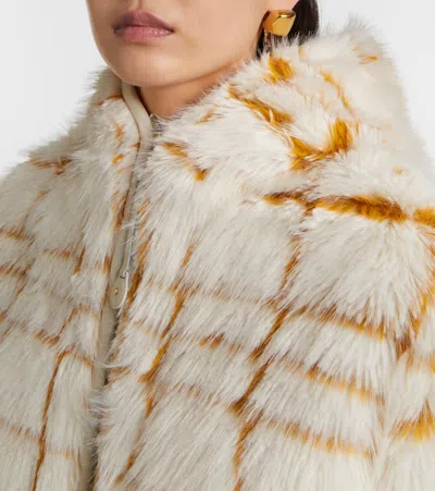 Moncler Check-patterned Faux-fur Jacket In White