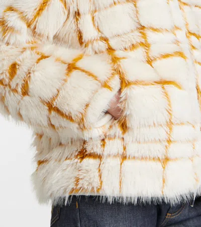 Moncler Check-patterned Faux-fur Jacket In White