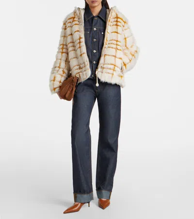 Moncler Check-patterned Faux-fur Jacket In White