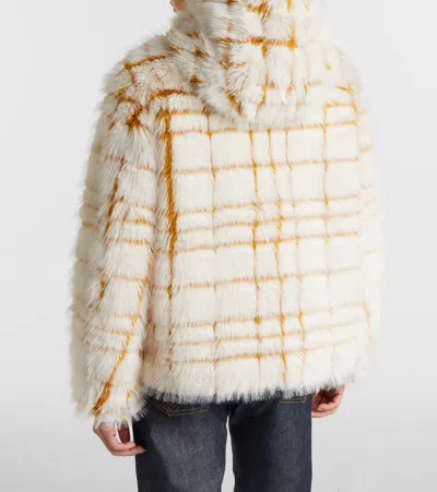 Moncler Check-patterned Faux-fur Jacket In White