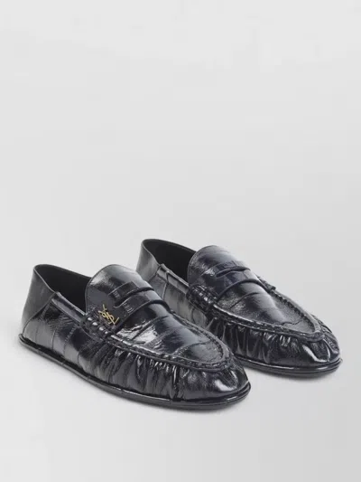 Saint Laurent Navy Blue Solid Le Loafer In Black