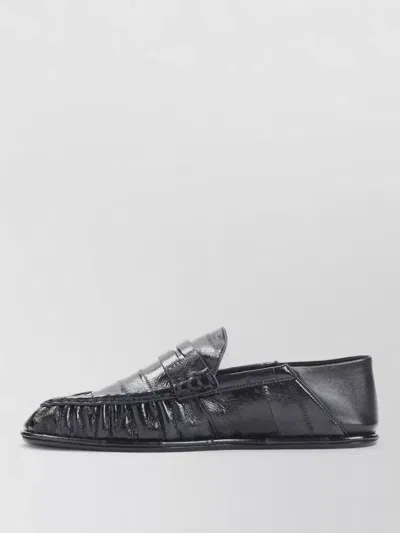 Saint Laurent Navy Blue Solid Le Loafer In Black