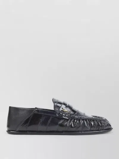 Saint Laurent Navy Blue Solid Le Loafer In Black