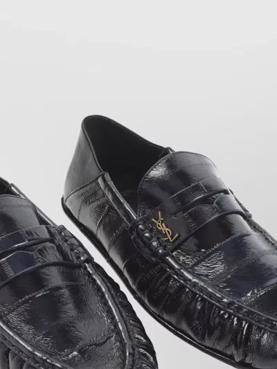 Saint Laurent Navy Blue Solid Le Loafer In Black