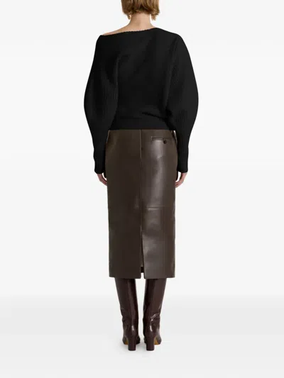 Alberta Ferretti Gerippter Strickpullover Mit Blumenapplikation In Black