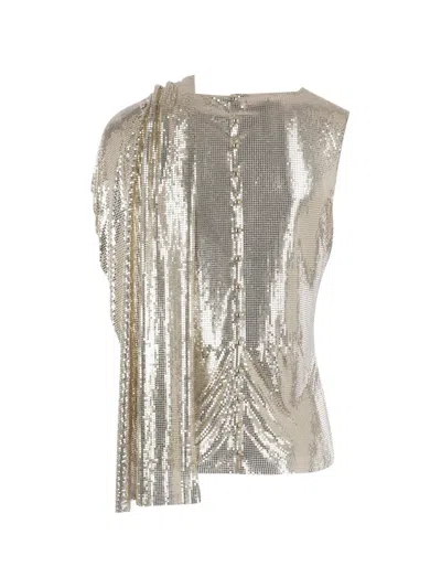 Rabanne Draped Mesh Top In Silver