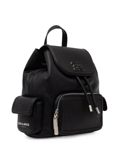 Ermanno Firenze Logo-plaque Pebbled Backpack In Black
