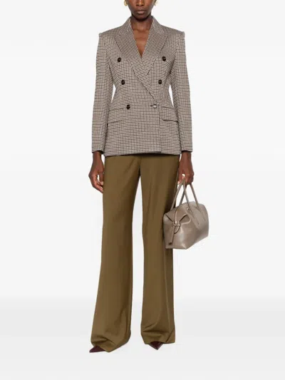 Max Mara Tailored Houndstooth Jacket Structured Shoulders In Brown