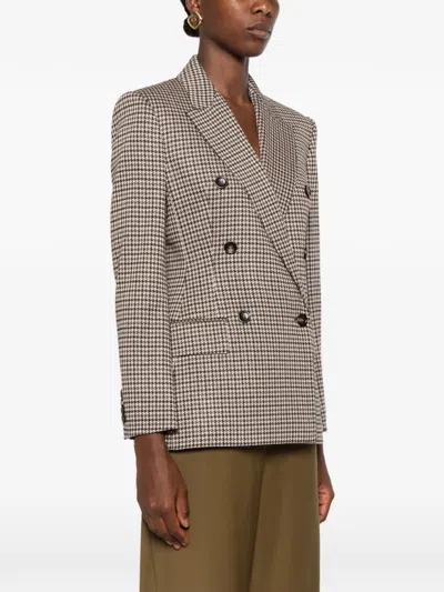 Max Mara Tailored Houndstooth Jacket Structured Shoulders In Brown
