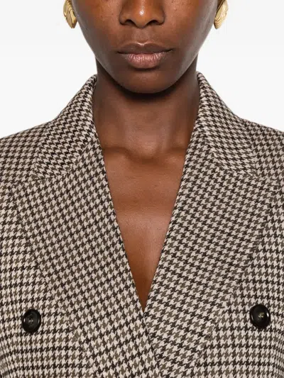 Max Mara Tailored Houndstooth Jacket Structured Shoulders In Brown