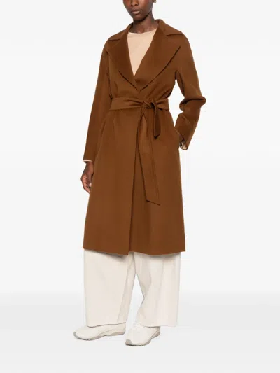 Max Mara Belted Notch-lapel Coat In Brown