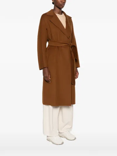 Max Mara Belted Notch-lapel Coat In Brown