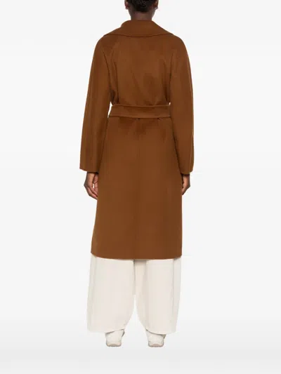 Max Mara Belted Notch-lapel Coat In Brown