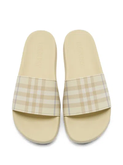 Burberry Check-pattern Slides In Neutral