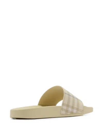 Burberry Check-pattern Slides In Neutral
