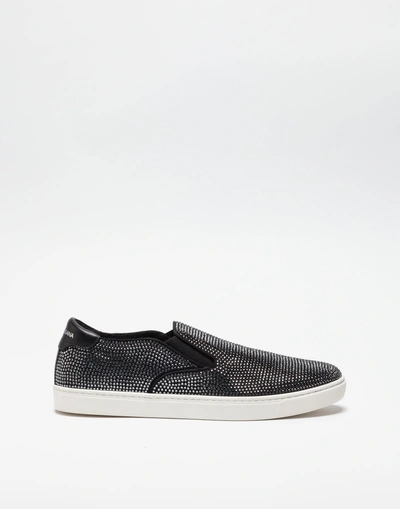 Shop Dolce & Gabbana London Slip On Sneakers With Crystals In Black