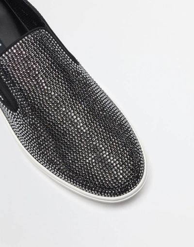 Shop Dolce & Gabbana London Slip On Sneakers With Crystals In Black