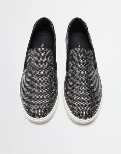 Shop Dolce & Gabbana London Slip On Sneakers With Crystals In Black