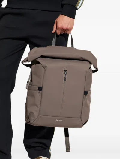 Paul Smith Roll-top Logo-print Backpack In Brown