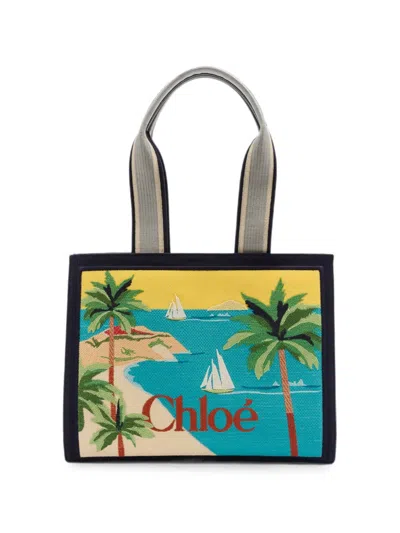 Chloé Printed Leather-trimmed Canvas Shoulder Bag In Multi